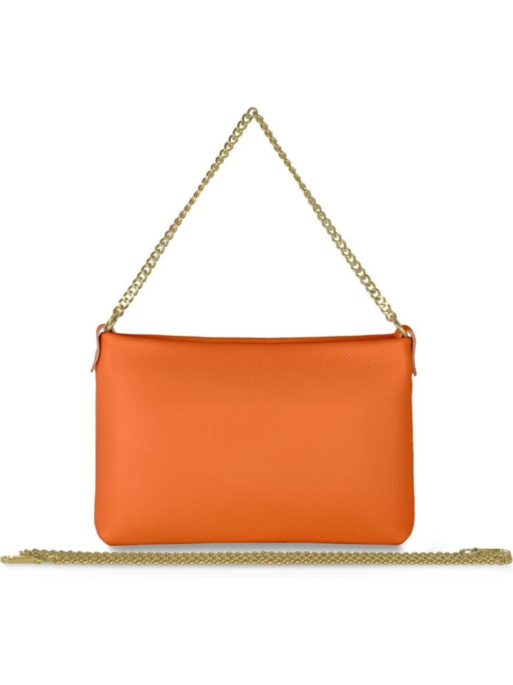 Stylish Orange Calf Leather Crossbody Bag with Zipper & Chain | Small Evening
